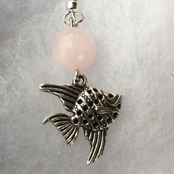 Pink Rose Quartz Angelfish Dangle Earrings - Picture 5 of 8